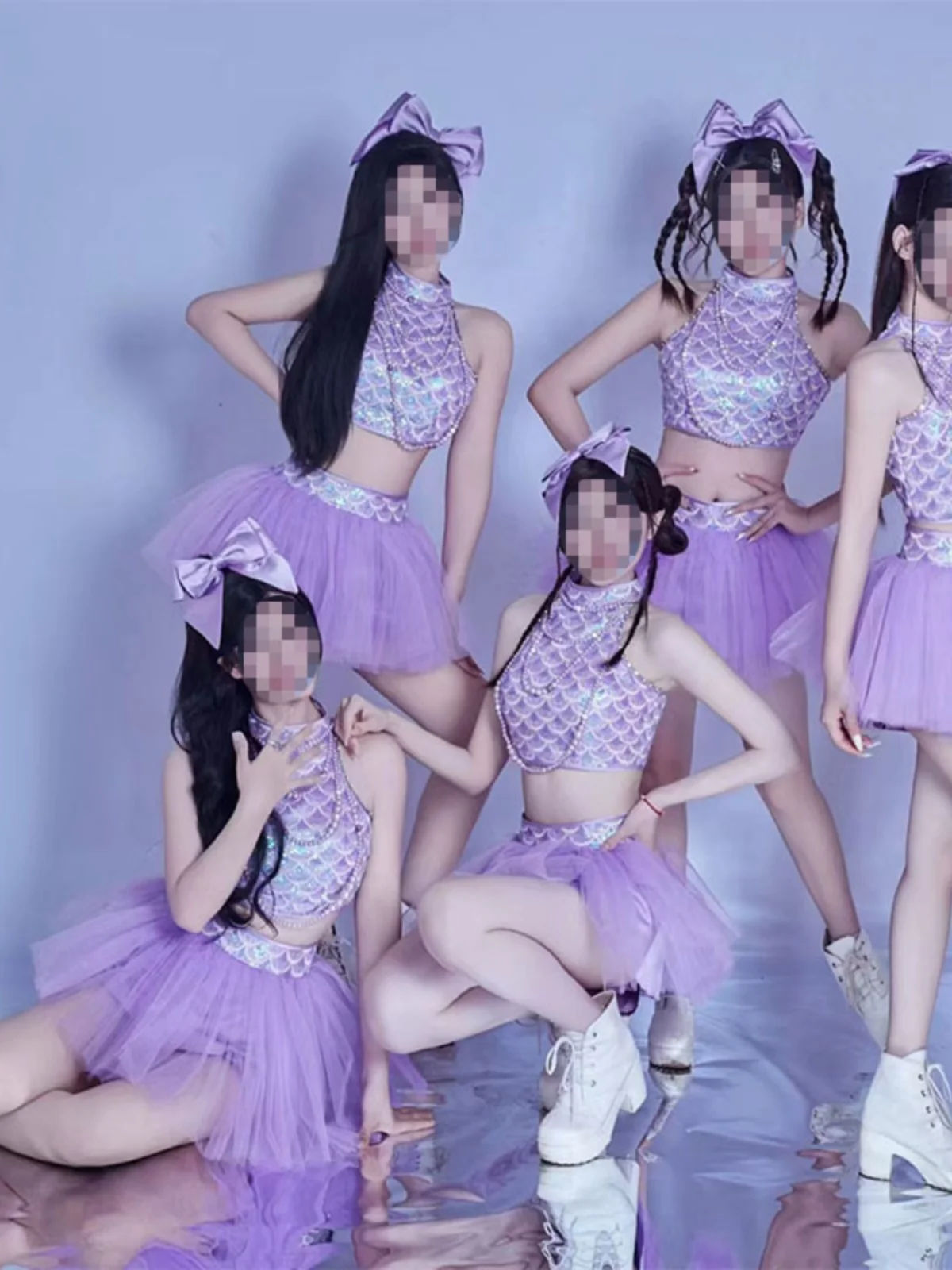 TC Girls' Performance Outfit Pearl Puffy Skirt Set Jazz Collar Dance Show Costume Bar Gogo Polyester Summer Stage Clothing