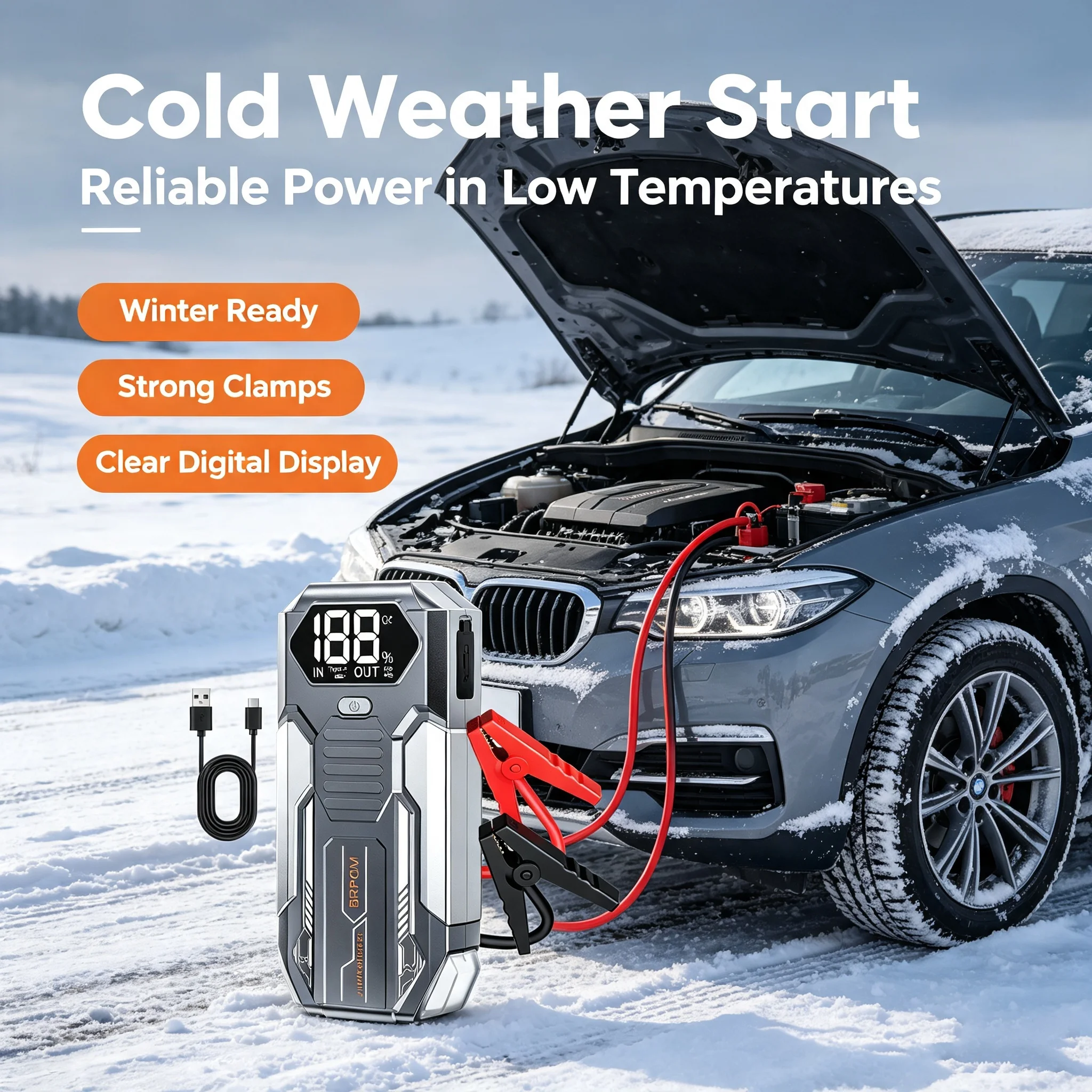 Auto-Starthilfegerät, Starthilfe-Batteriepack für 6,0L Benzin und 5,0L Diesel, 12V Tragbare Starthilfebox mit LED-Licht – Detail 2
