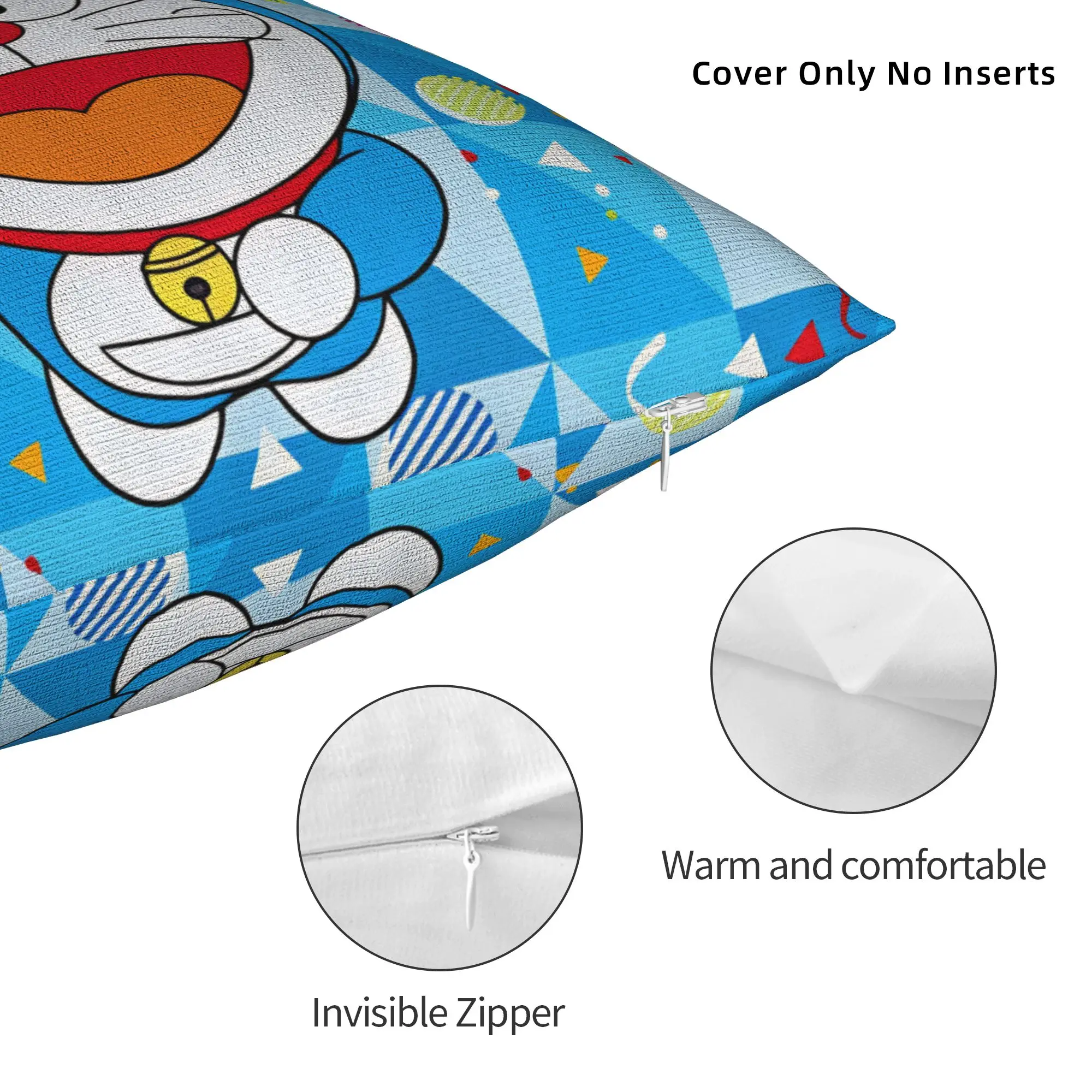 Modern Doraemon Cat Shaped Robot Cushion Cover Velvet Geometric Blue Triangles Throw Pillow Case Decoration view 3