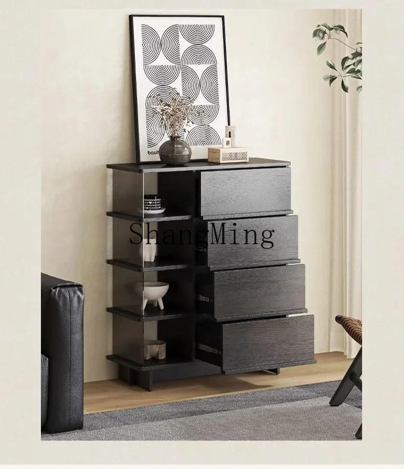 

SM medieval walnut color dining side cabinet, living room small apartment layered tea table, very narrow decorative cabinet