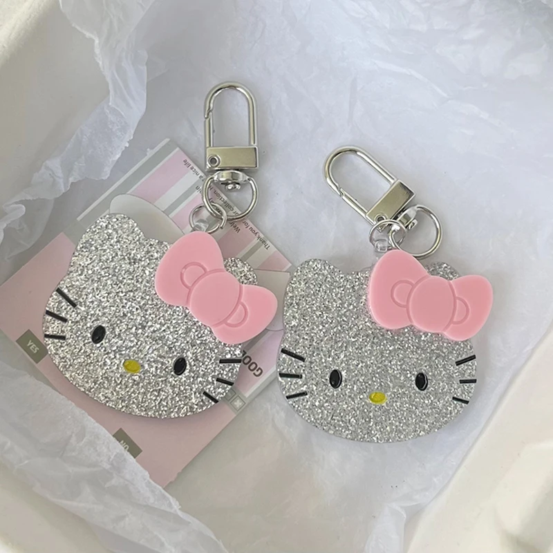 Y2K Kawaii Shiny KT Cat Keychain Sweet Cool Kitty Keyring Hello Kitty Charm Bag Pendant Backpack Hanging Decoration