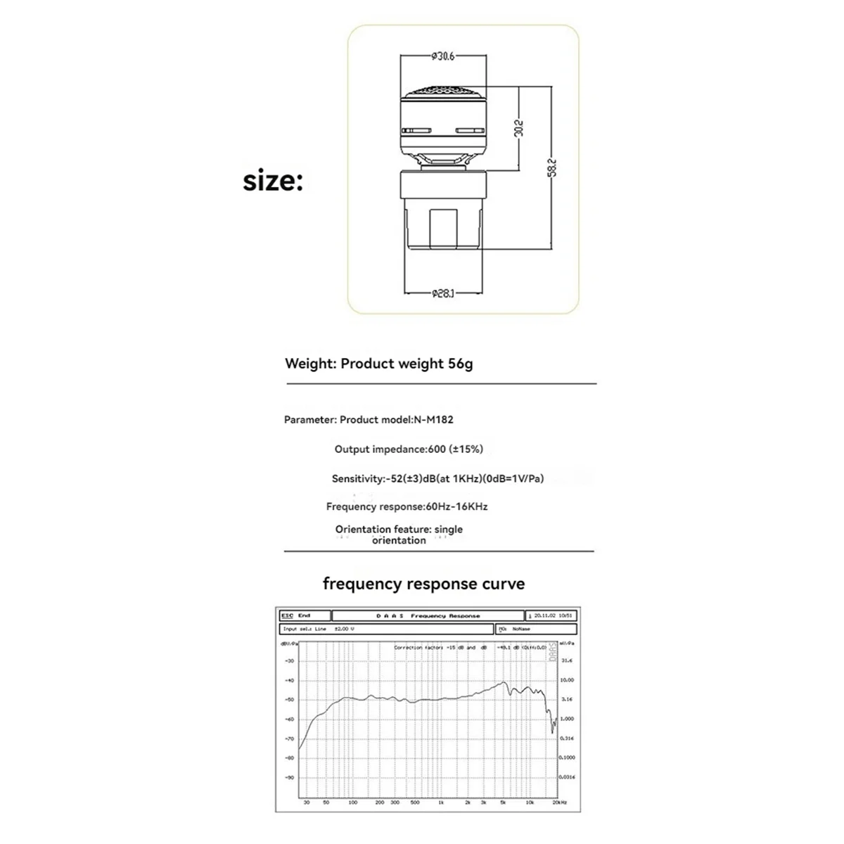 FFYY-Profession micrófono cápsula reemplazo micrófono núcleo captación de voz de alta fidelidad, piezas de micrófono N-M182