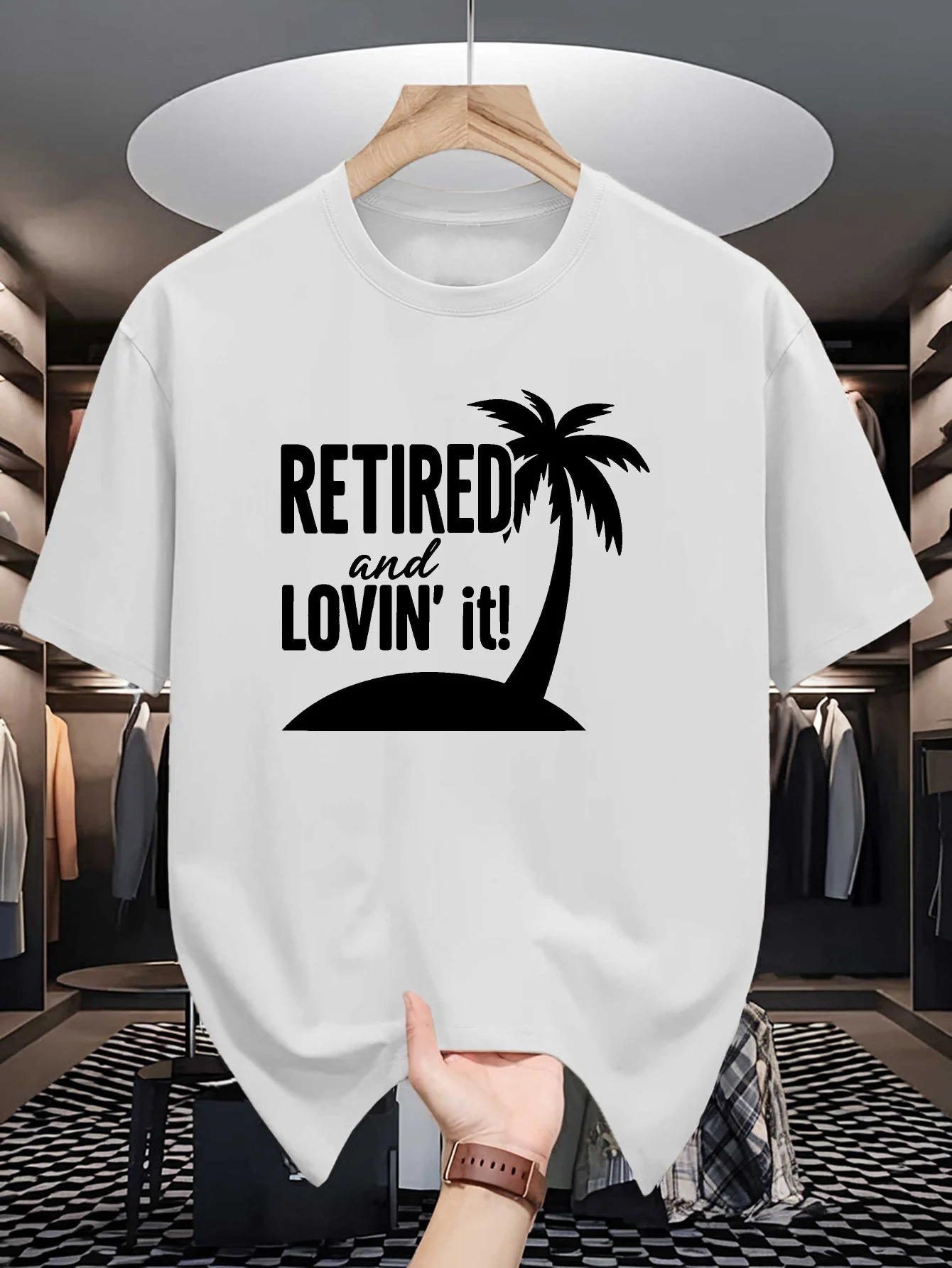 Retired And Lovin It Palm Tree Graphic Mens Crew Neck T Shirt Tropical Vacation Print Short Sleeve Casual Cotton Daily Tops