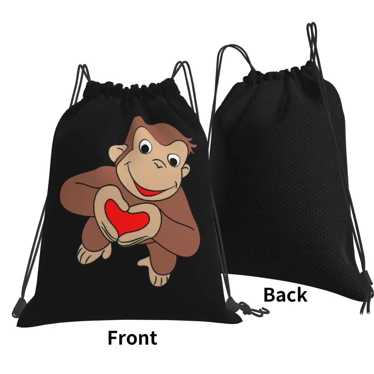 Curious George Is All Heart Backpacks Casual Drawstring Bundle Pocket Storage Bag Book Bags for Man Woman School
