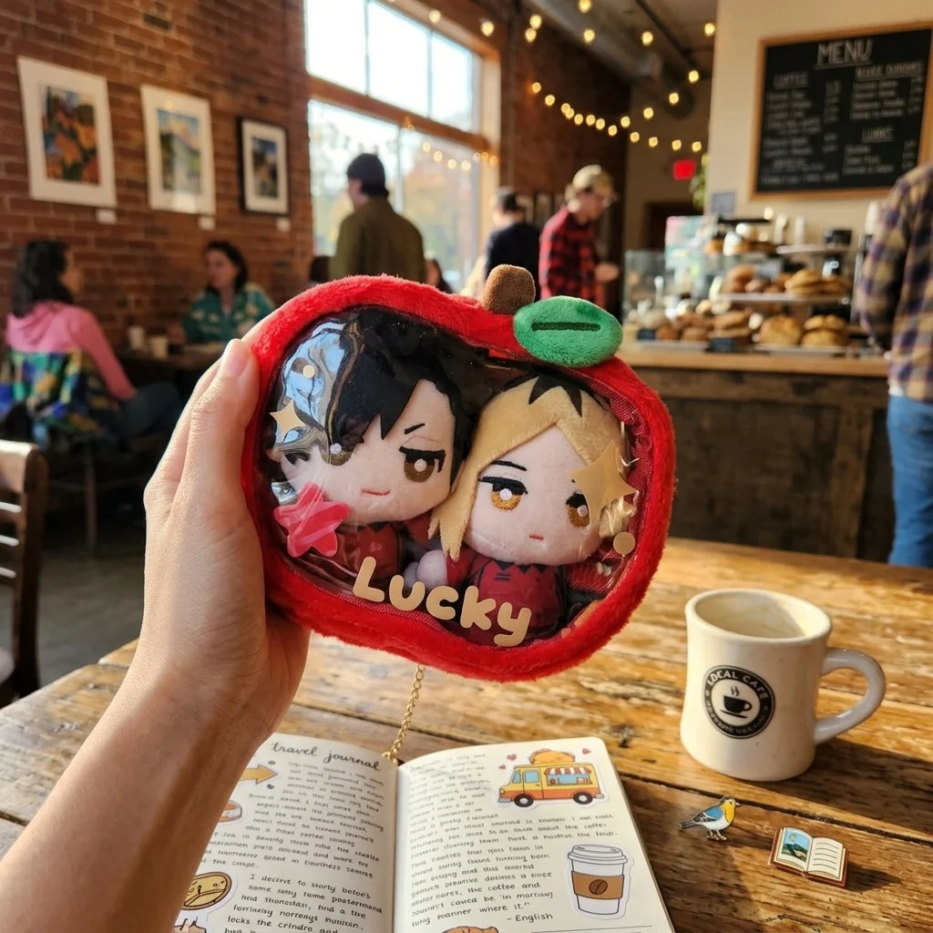 Plush Doll Display Bag with Transparent Window and Keychain, Tote Bag, Ita Bag, Dustproof Bag, Cute Fruit-Shaped Plush Storage Bag, Soft Plush Protective Case, Suitable for Storing Collectibles, Cute Bag Charm, Suitable for Backpacks and Tote Bags, Black Friday, Christmas Gift