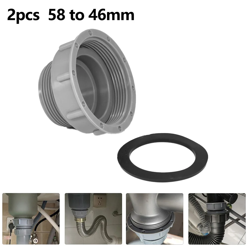 Drain Pipe Joint Sink Pipe Adapter Kitchen Accessories 2pcs 3 Sizes 57mm To 46mm 58mm To 46mm 60mm To 46mm Sink Hose Connector