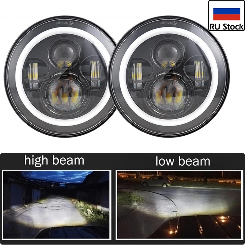 7Inch Angel Eyes Led Headlight Bulbs Running Lights Fog 30W 6000K 12V Accessories For Car Jeep Lada Niva 4X4 Uaz Hunter Hummer