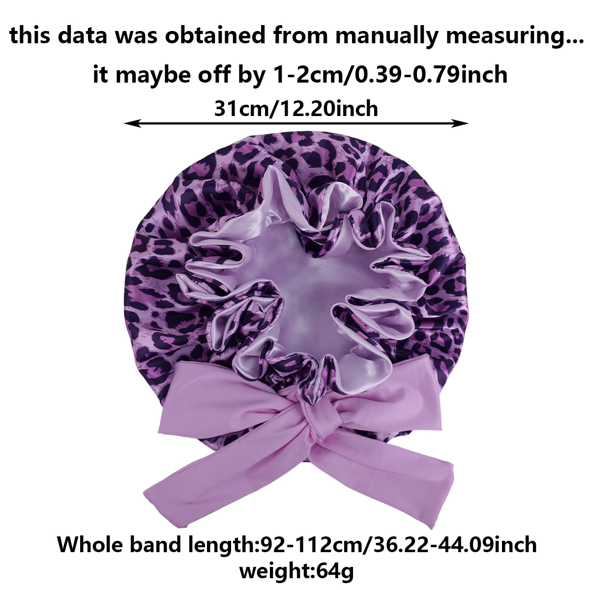 قبعة نوم للسيدات بطبعة الفهد الأرجواني مع شريط طويل وعقدة فراشة ناعمة ومريحة هدية العيد للطلاب والعائلة