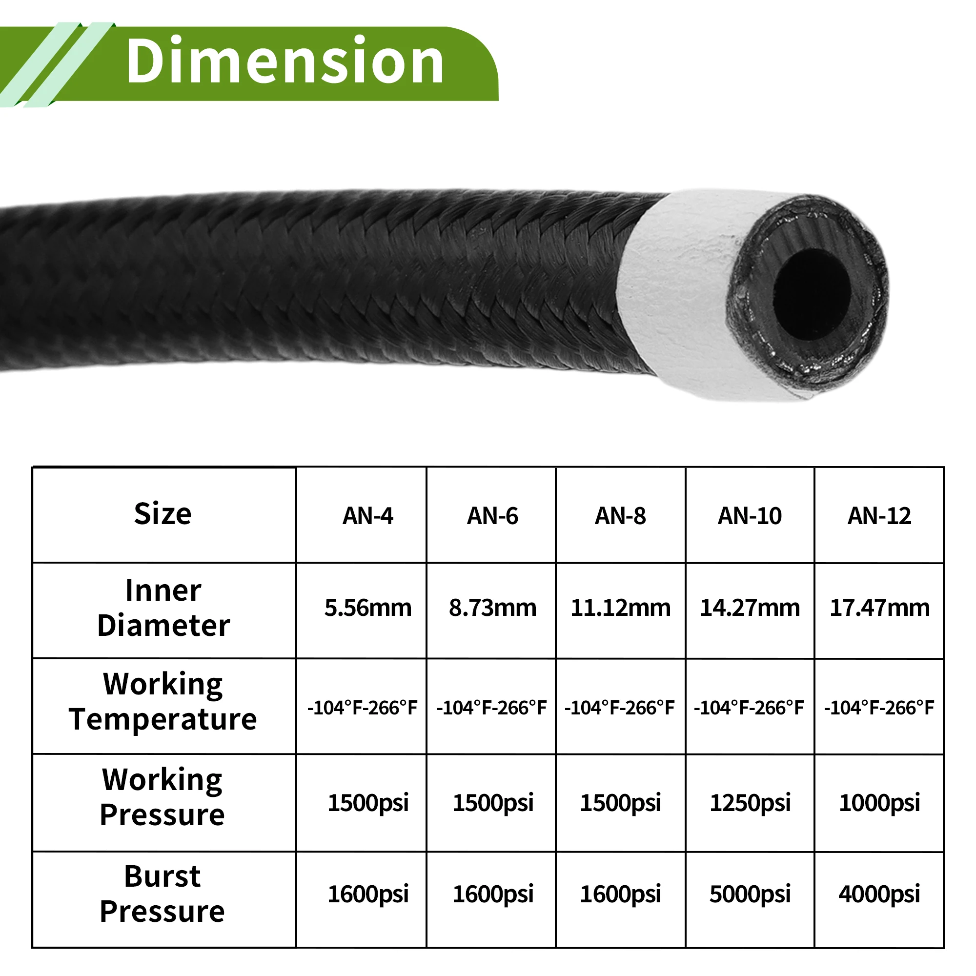 

UXCELL AN-4 AN-6 AN-8 AN-10 AN-12 Fuel Line Kit 9.02FT 9.84FT Vacuum Hose Automotive Fuel Hose with 2 Pcs Black Clamps 1 Set