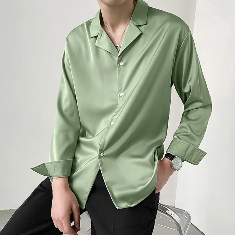 

Men's 2023 Spring Loose Long Sleeve Shirt Fashion Brand Camisa Masculina Vestido Social Shirt White Men Green Khaki Dress Shirt