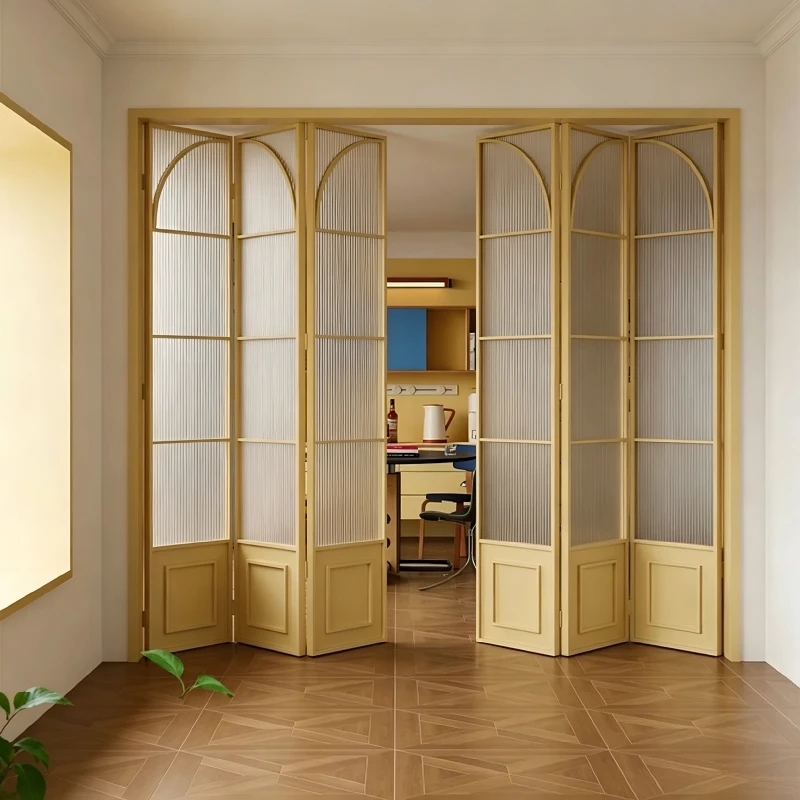 French retro folding door, aluminum alloy extremely narrow ground rail-free folding door, a variety of colors to choose from
