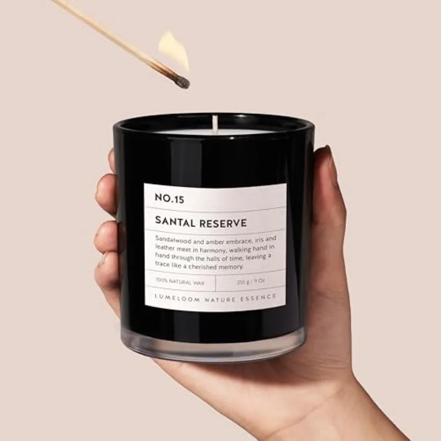 Santal Reserve Luxury Scented Candles, 9oz Soy Wax Candles for Home Scented, Sandalwood, Amber, Iris and Leather Scent, Long Bu - view 5
