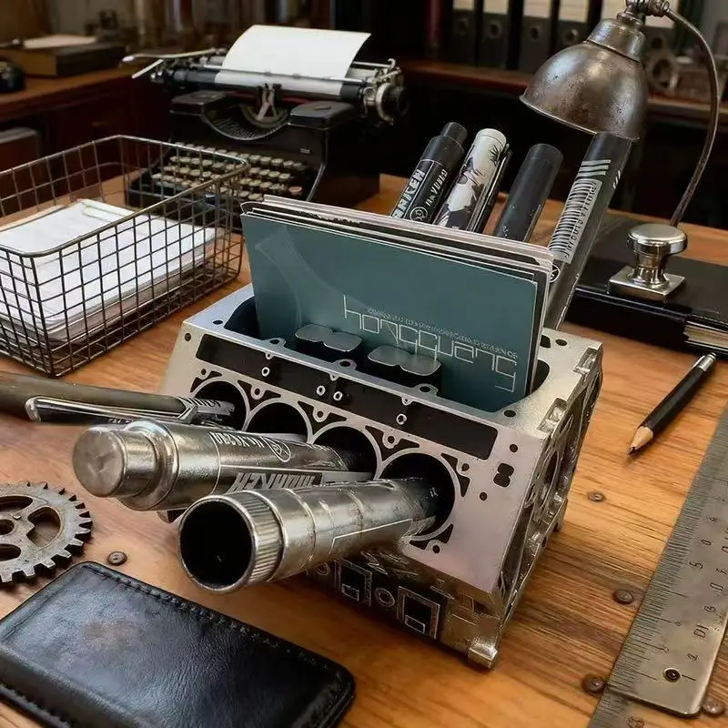 

Креативный органайзер для рабочего стола в виде блока двигателя, держатель для визиток и ручек, идеальный подарок для автолюбителей, украшение для дома