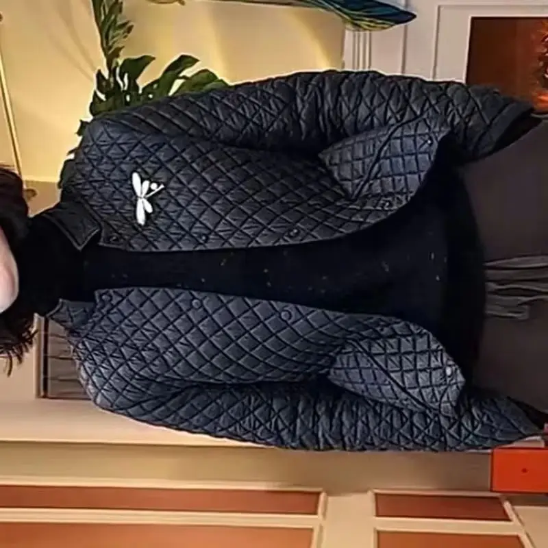 

Diamond Short Cotton-Padded Jacket Women's Autumn Winter Puffer Coats 2024 New Thin Jackets Fashion Loose Cotton Coat Female