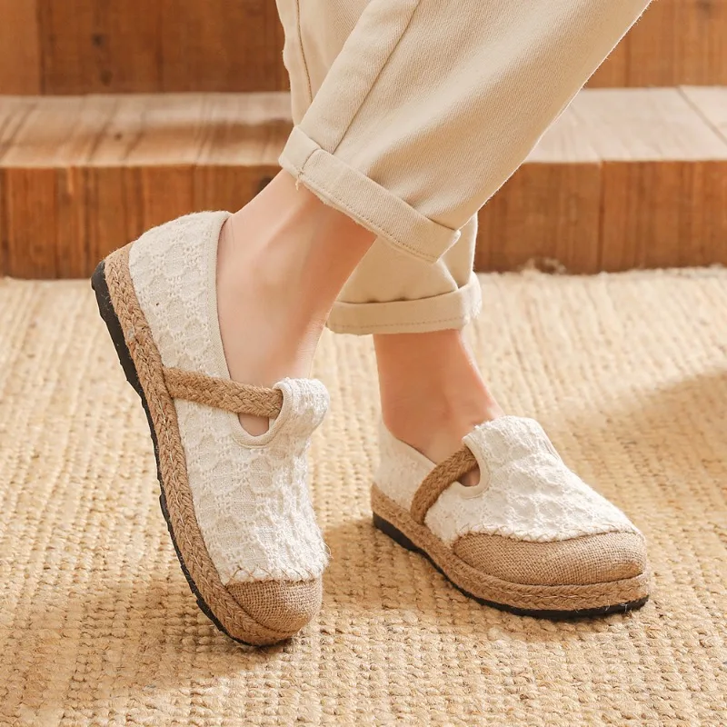 Veowalk Vegan Handmade Women Embroidered Canvas Espadrilles Flats Japanese Style Ladies Comfortable Casual Slip-on Loafers Shoes