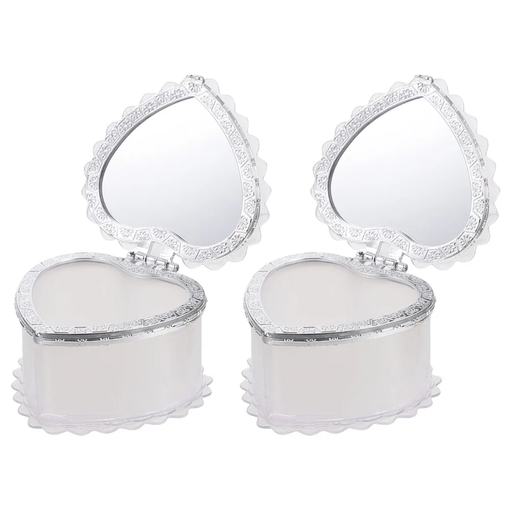 2 قطعة صندوق مجوهرات على شكل قلب حقيبة تخزين صغيرة للسفر منظم مجوهرات محمول تخزين مدمج لسطح المكتب والأقراط والقلائد