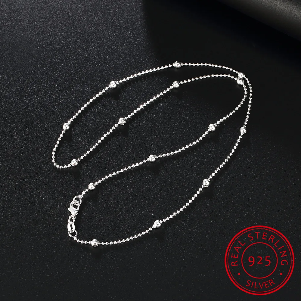 Slim Thin 925 Sterling Silver Beaded Choker Necklace Women Girl Jewelry Link Necklace 16-24 inchs Ball Chains+Lobster Clasp