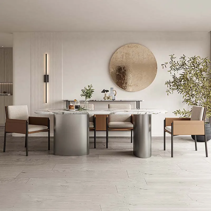 Marble Kitchen Dining Table Rectangular Legs Metal Italian Design Nordic Table Small Luxury Mesas Restaurante Modern Furniture