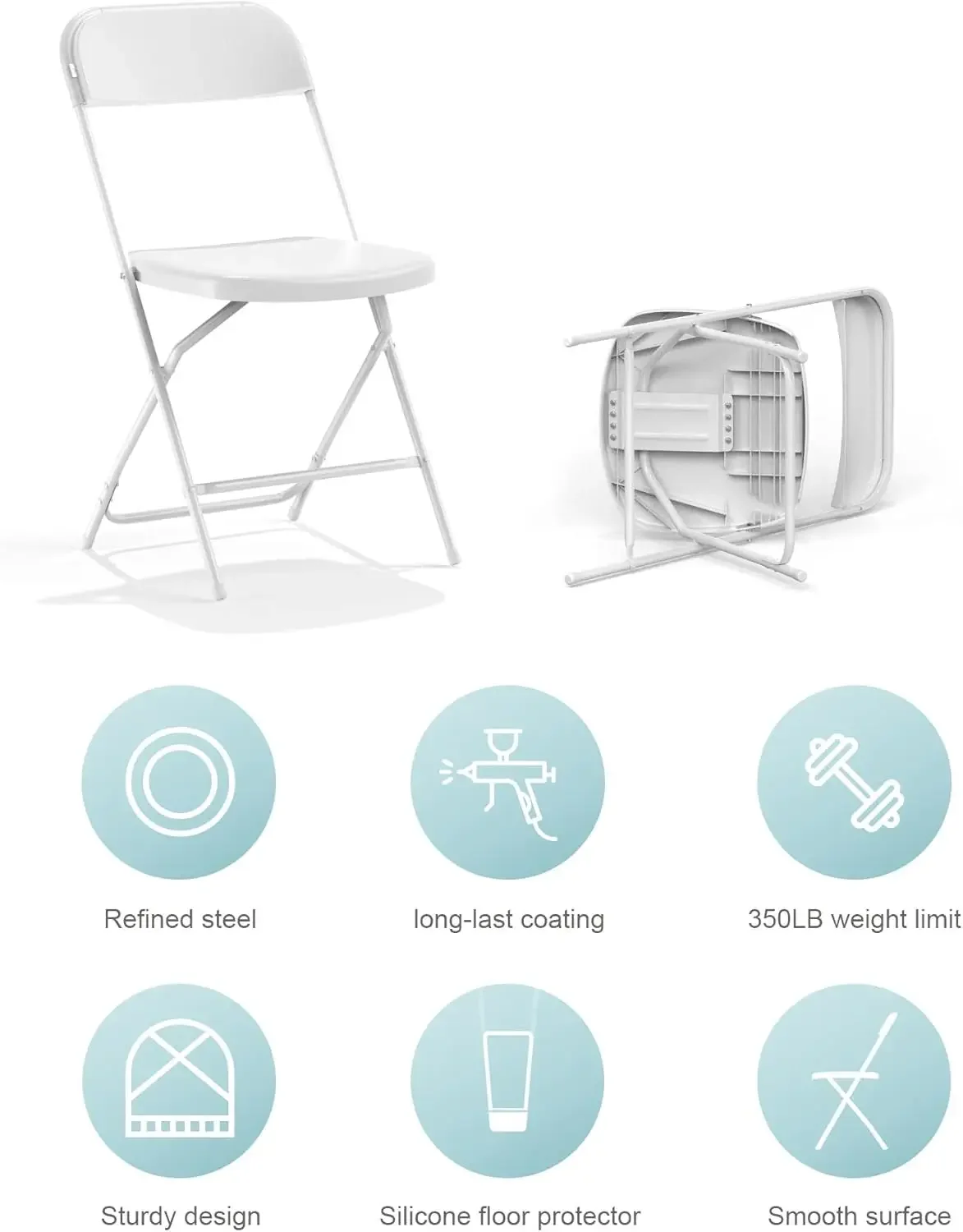 Chaises pliantes extérieures et intérieures en plastique, chaises pliantes, blanc, limite de poids 650lb, nouveau, paquet de 10