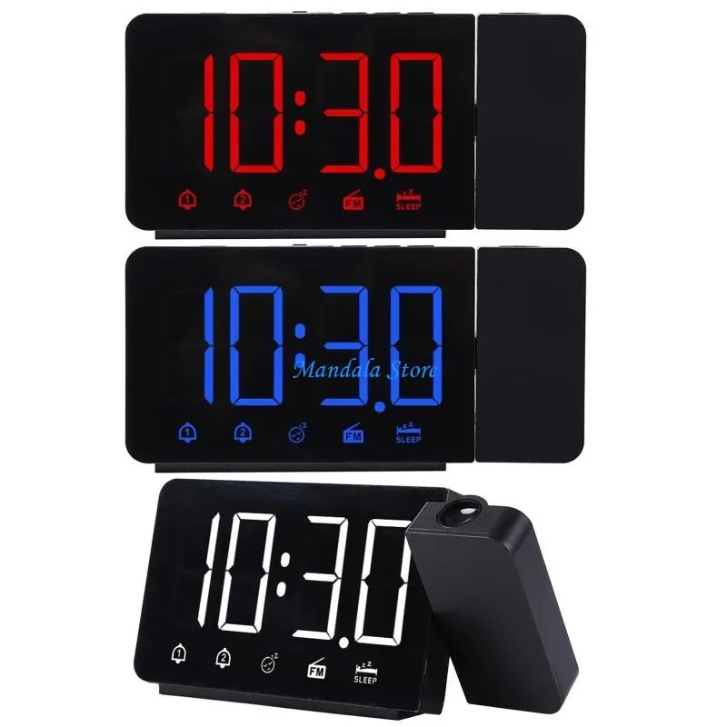 

U2JC LED Digital 2 Alarm Clock USB Electronic Desktop Table Watch Wake Up FM Radio for Time Projector Snooze Function