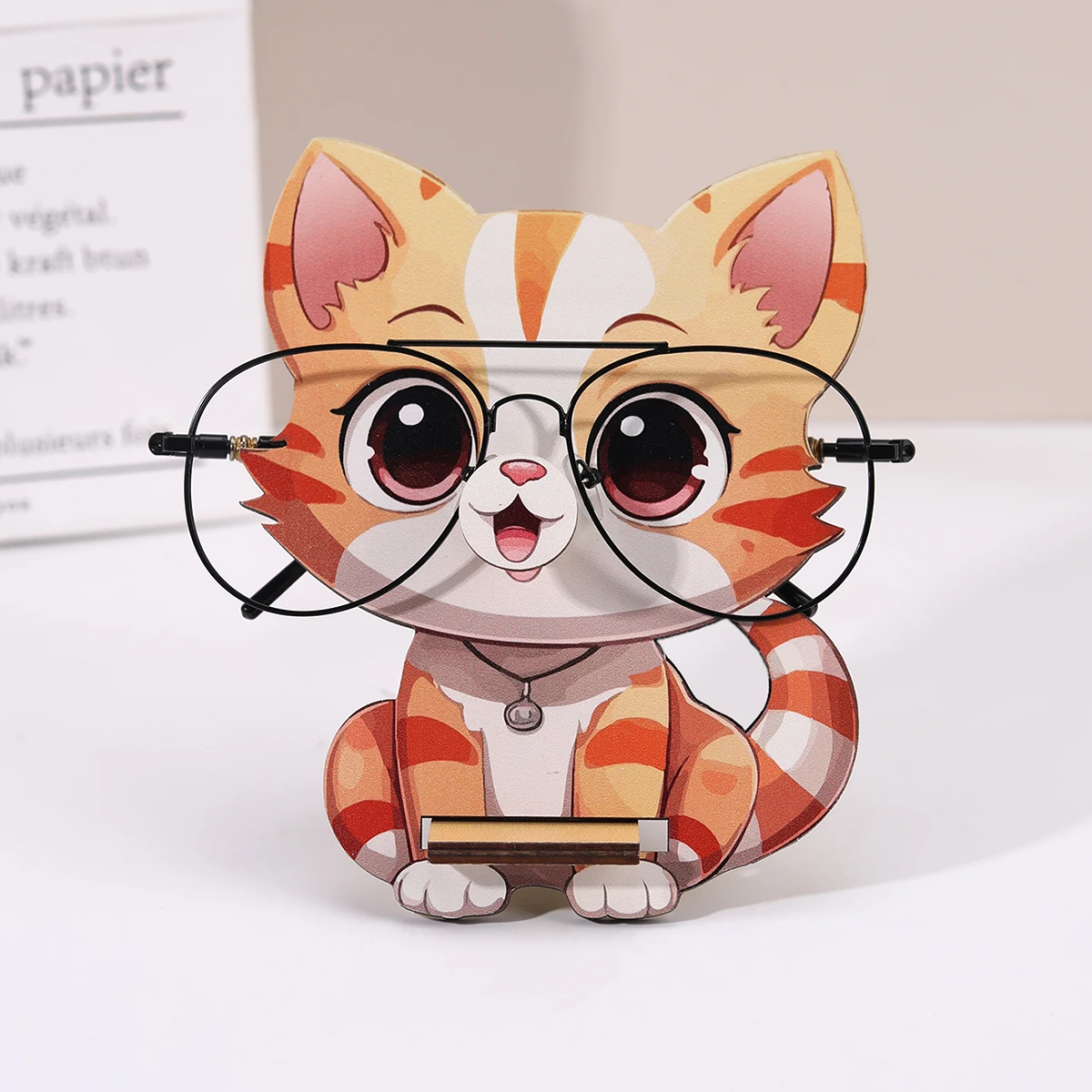 Cute Animal Glasses Frame Cartoon Cat Glasses Frame Glasses Display Frame Sunglasses Frame Hand-carved Home Wooden Decoration 3D