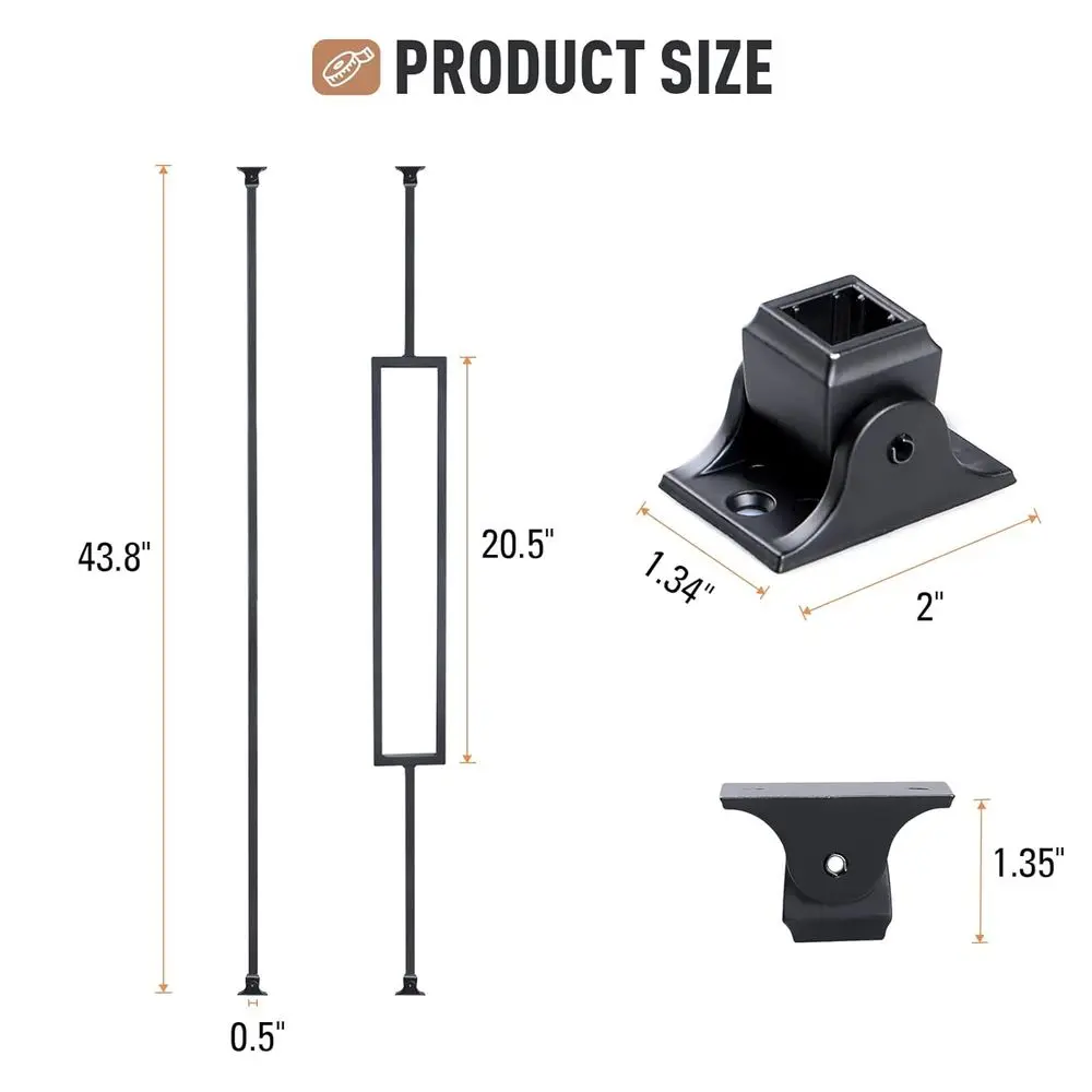 10 عبوات من درابزينات الدرج الحديدية المربعة المجوفة مقاس 1/2 × 43.8 مع 20 حذاء دوار للاستخدام الداخلي