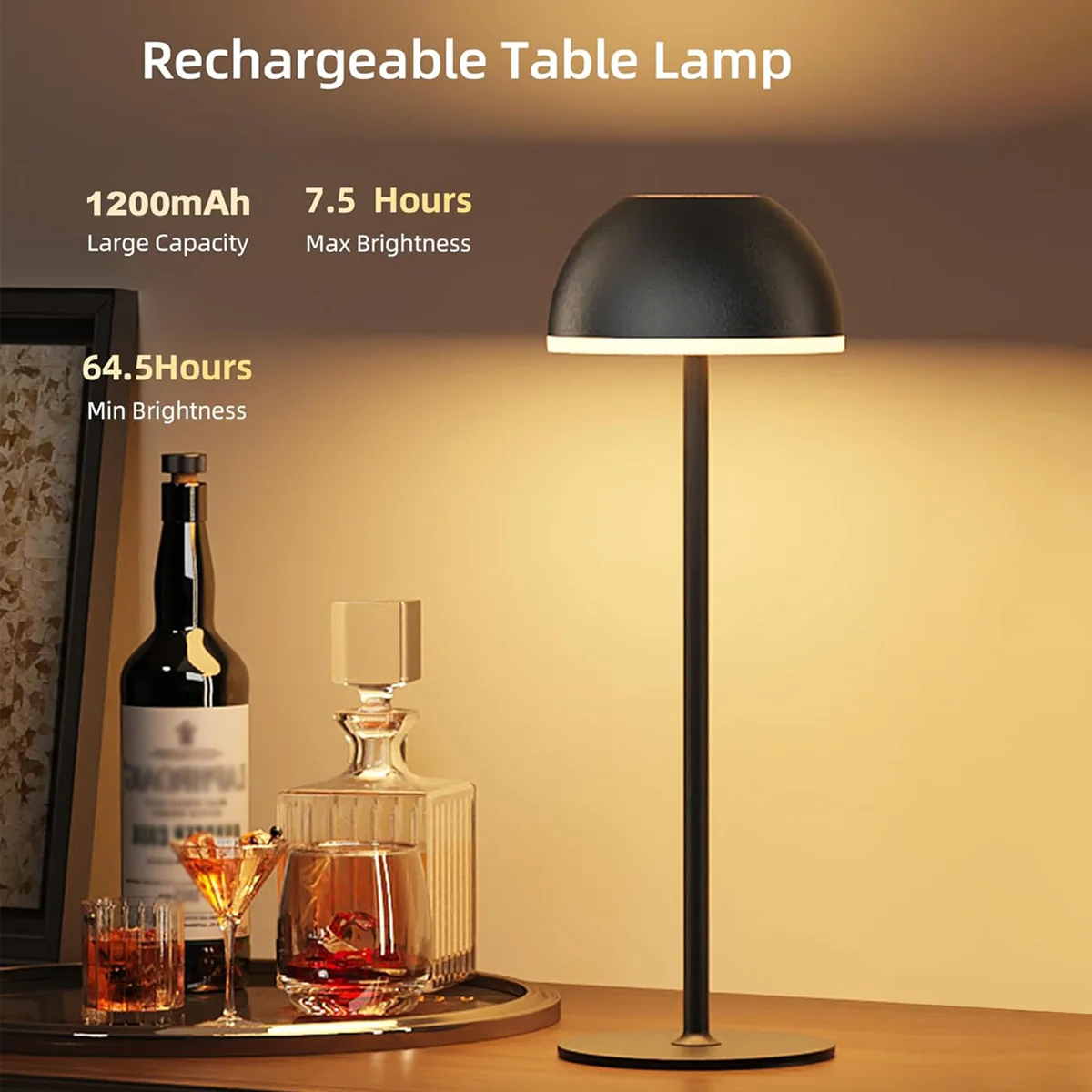 Modern Cordless Touch Table Lamp, Metal Dimmable Reading Desk Light, Rechargeable Bedside Night Light, Stepless Dimming Lighting