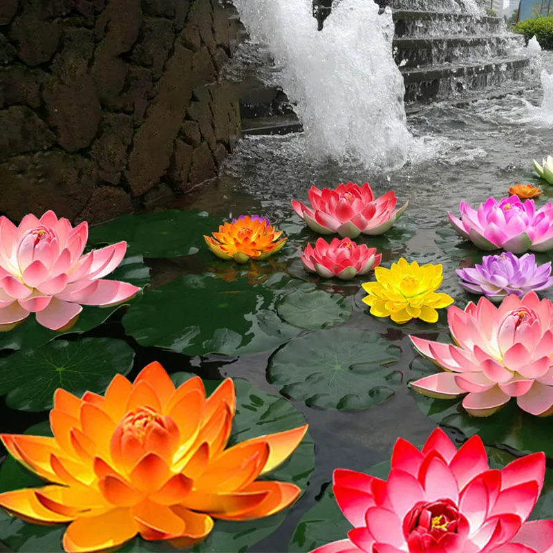 10/17/28cm Lotus Artificial Flower Floating Fake Lotus Plant Lifelike Water Lily Micro Landscape for Pond Garden Decor