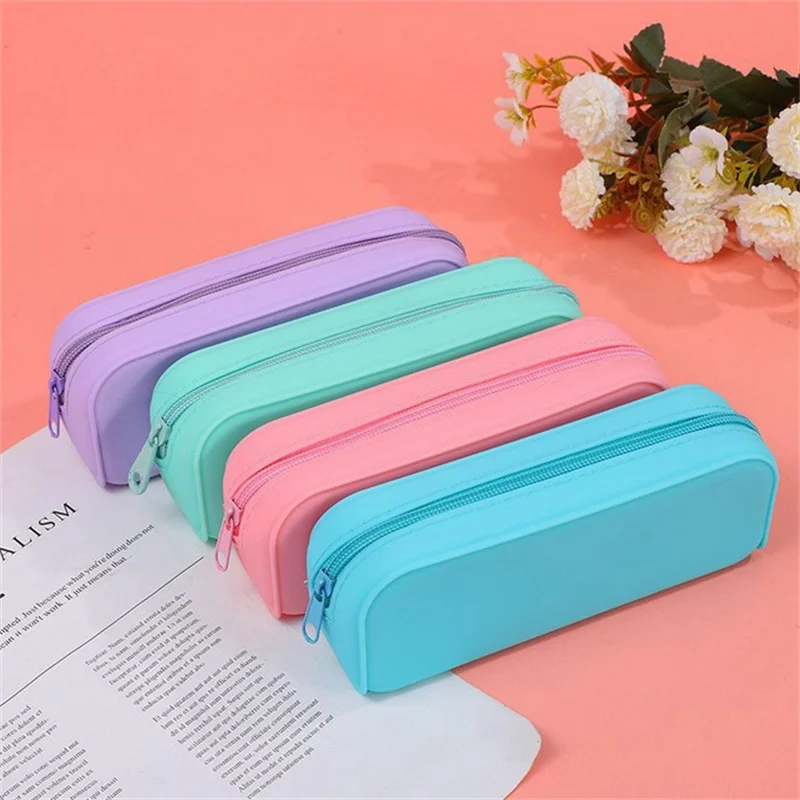 moda silicone pencil case grande capacidade doce colorido papelaria criativa e minimalista caneta estudante 01