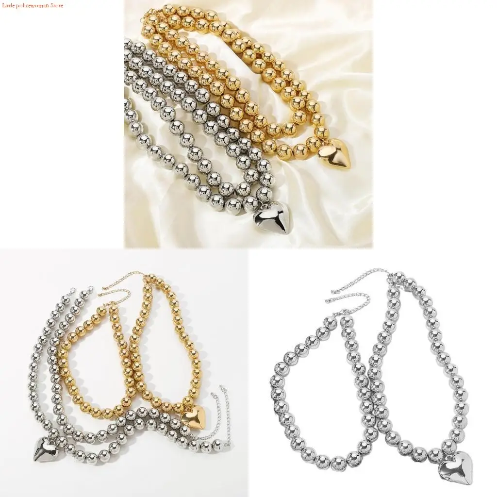 F92D Pack of 2 Delicate Heart Bead Necklace Adjustable Length Necklace Pendant Necklace CCB Material Suitable for Daily Wear