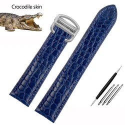20mm Alligator Leather Watchband For Car-tier TANK MUST Caleb London Crocodile Watch Bracelet Folding Buckle Strap Brown Blue