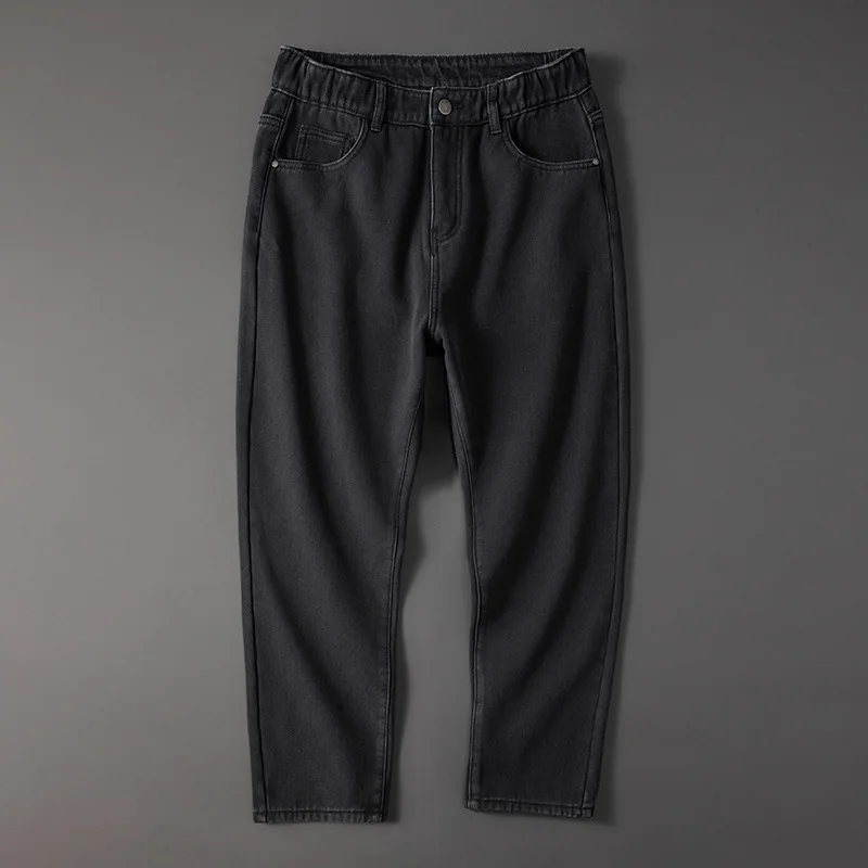 Jeans sarouel amples rembourrés pour hommes, pantalons élastiques, pantalons chauds, pantalons à jambes larges, pantalons décontractés pour jeunes, 46, 48, grands verges, automne, hiver