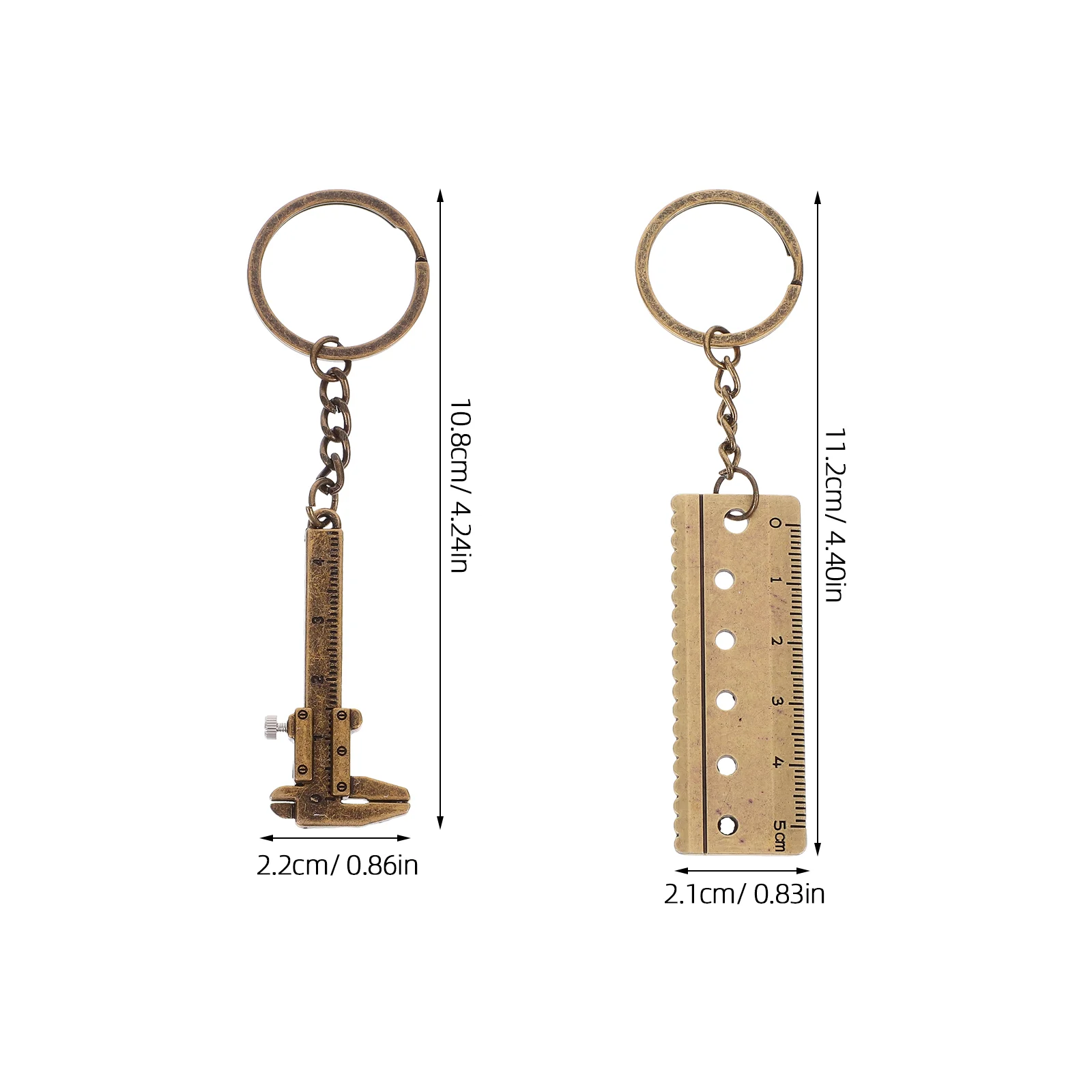 2 Pcs Mini Keychain Caliper Tools Ruler Pendant Alloy Golden Measuring Vernier Small Party Favors for Adults