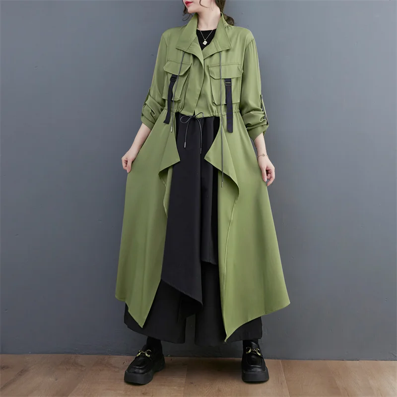 Fashionable Pure Color Buttonless Loose Fit Long Coat Spring Summer New Style Street Style Skirt Type Sleeve Length Long