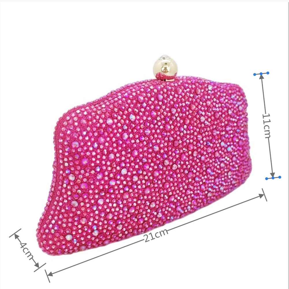 DGPEAFOWL Wedding Metal Clutches Party Cocktail Rhinestone Purse and Handbag Cheap 12 Color Wine Red Women Crystal Evening Bags