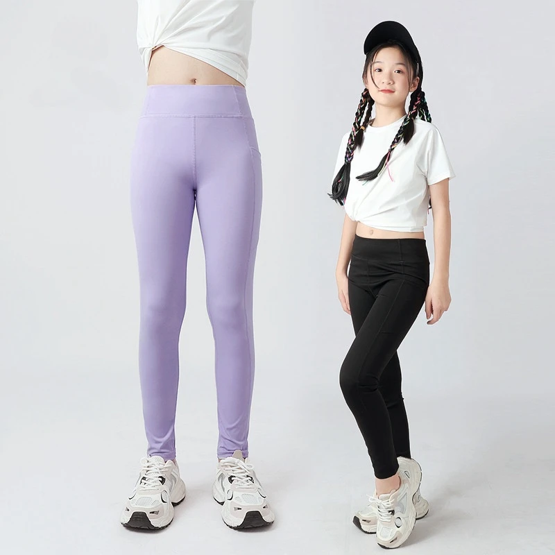 

Girls Athletic Work out Leggings Kids Running Yoga Pants With Pocket Nude Teen Dance Tights Mosquito-proof Children's Shark Pant