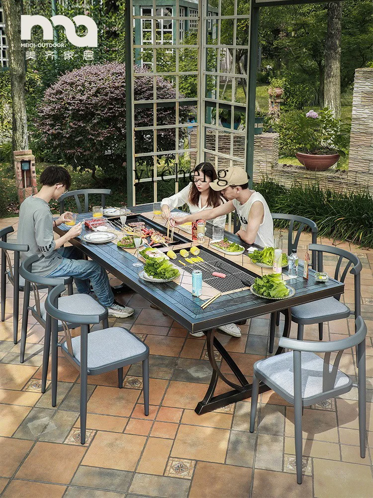 

TWR Outdoor BBQ Table and Chair Set Electric Grill Cast Aluminum Table and Chair Garden Table and Chair