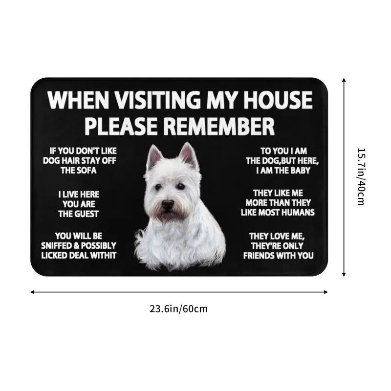 West Highland White Terrier Dog Floor Door Kitchen Bath Mat Anti-Slip Outdoor Westie Puppy Doormat Toilet Entrance Carpet Rug