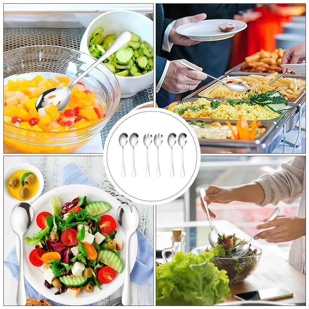 

1 set Salad Set Steel Spoons Slotted Server Buffet Metal Food Serving Scoop Spoon Fork Kitchen Dining Salad Spoon Party Tool