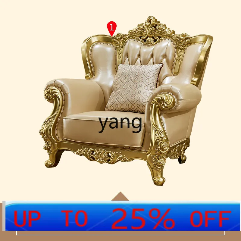 

Диван YJQ в европейском стиле, кожаный, с резьбой, из массива дерева, для большой гостиной виллы