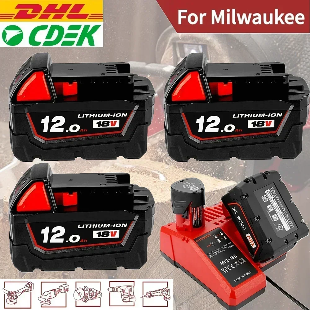 

18V 12.0Ah Replacement for Milwaukee M18 XC Lithium Battery 48-11-1860 48-11-1850 48-11-1840 48-11-1820 Rechargeable Batteries