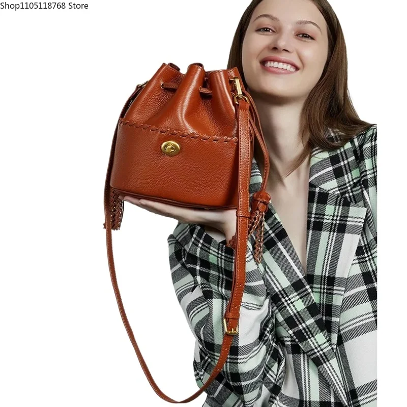 

Сумки из натуральной кожи, женские винтажные сумки через плечо, мини-сумка-ведро высокого качества