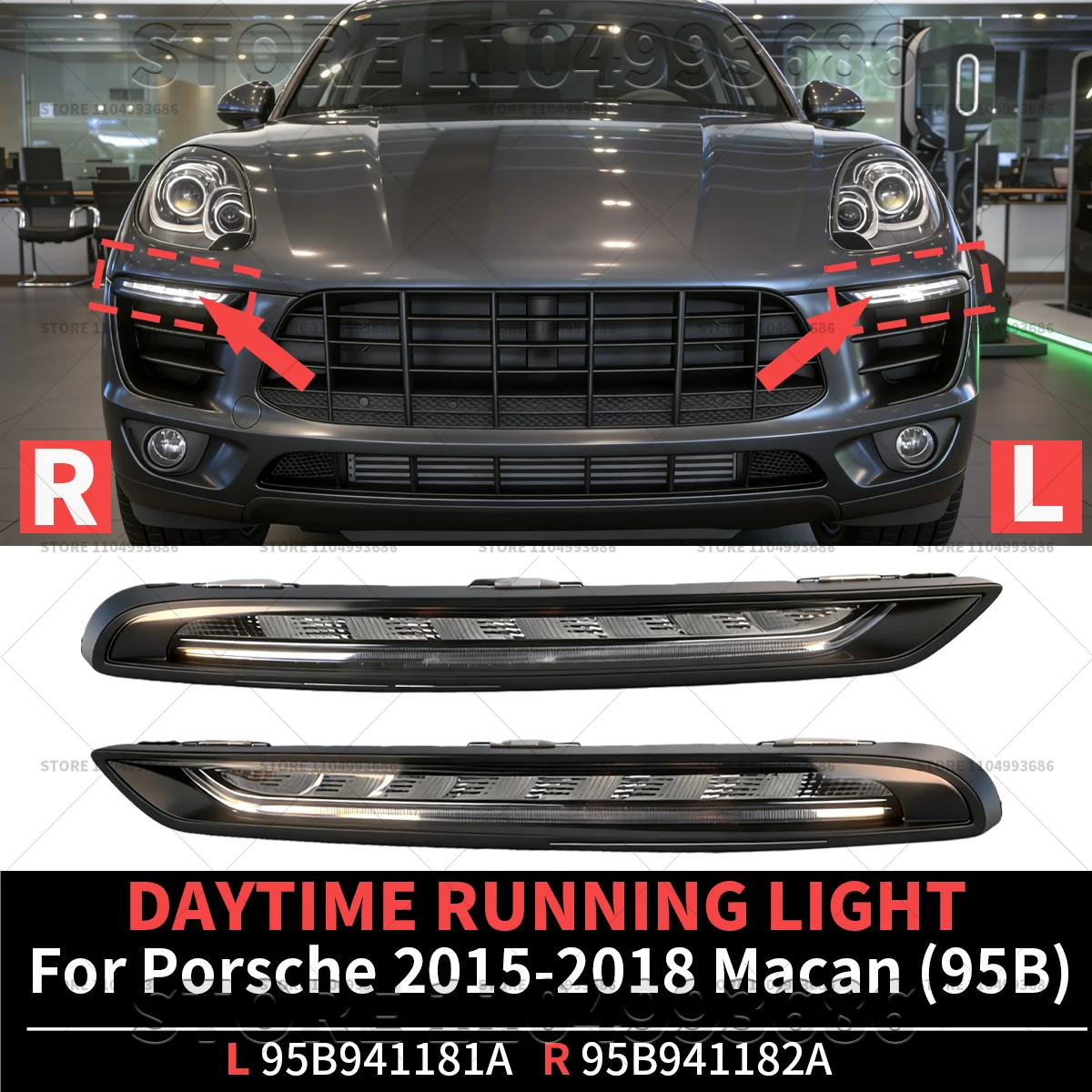 

For Porsche 2015 2016 2017 2018 Macan S GTS 95B Front Bumper Daytime Running Light OEM 95B941181A 95B941182A 95B941181 95B941182