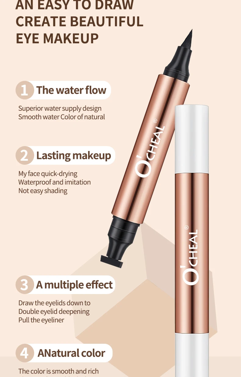 O'CHEAL Eyeliner-Stempel, schwarzer flüssiger Eyeliner-Stift, wasserdicht, schnell trocknend, Doppelkopf-Eyeliner-Stift, Make-up für Damen, Kosmetik-Werkzeug – Detail 4