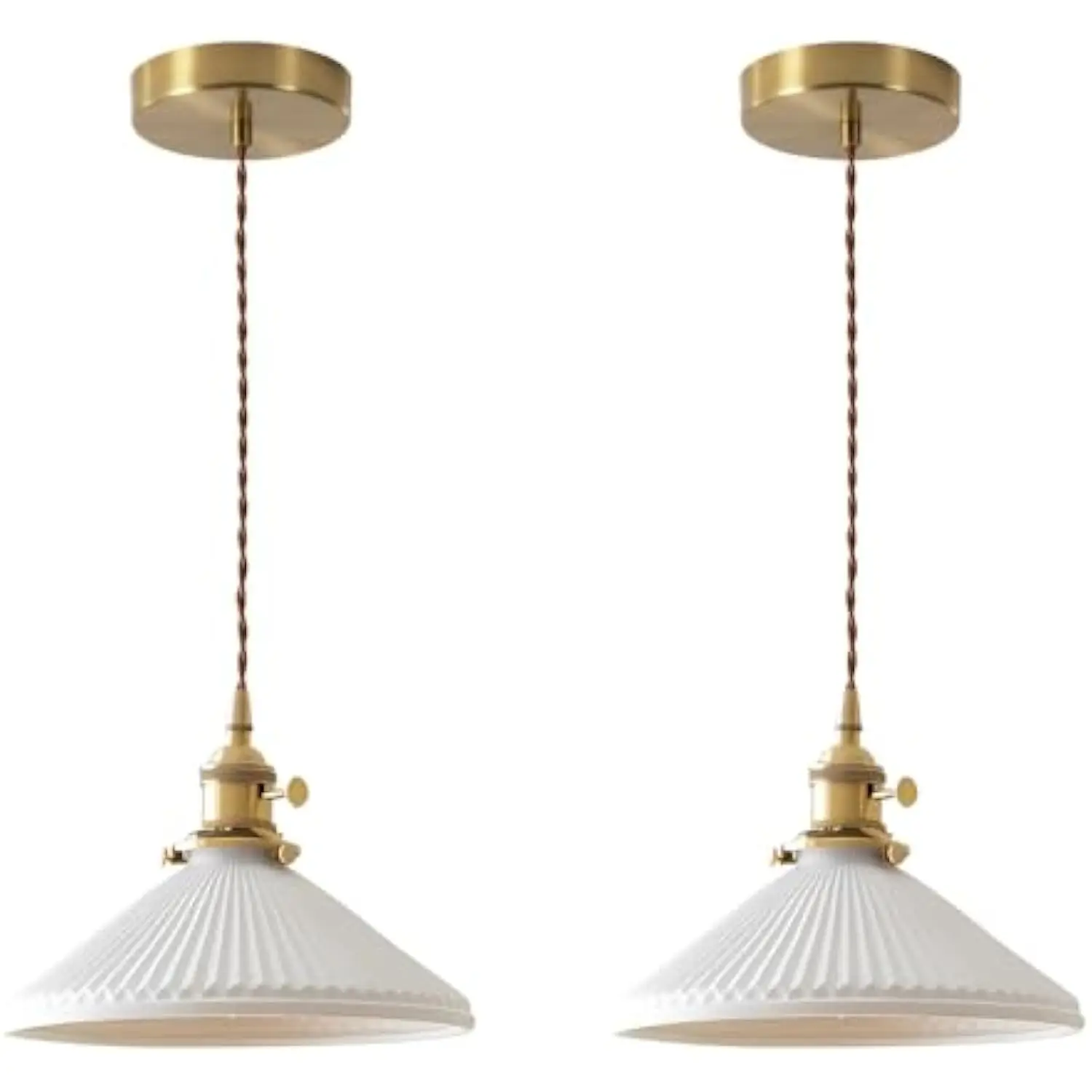 

Modern Brushed Brass Pendant Lights Kitchen Island 2 Pack Mid Cenrury Milk Glass Hanging Light Fixture Vintage White and Gold C