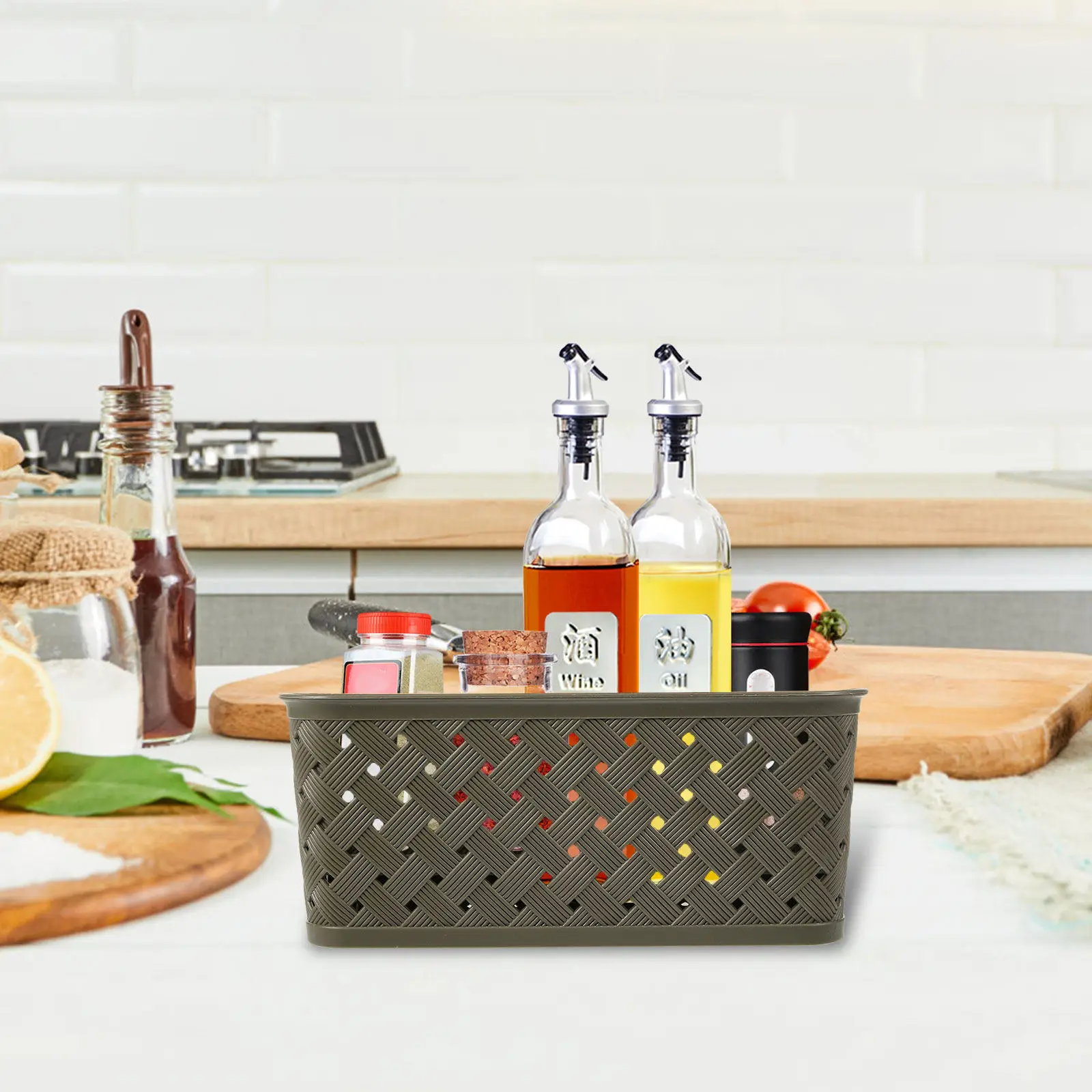 

3Pcs Storage Basket with Handle Woven Desktop Organizer Multipurpose Sundries Bin for Home Office Kitchen Bathroom