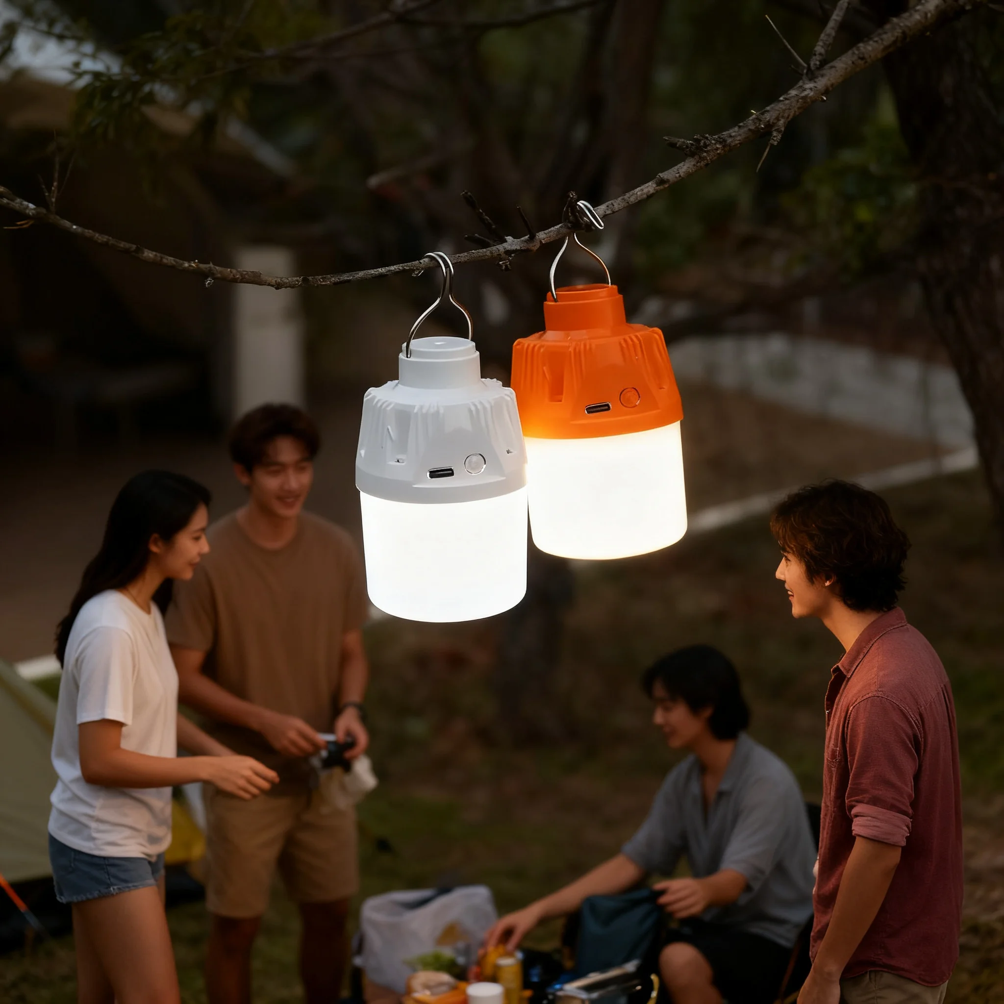 1/2pcs Outdoor Camping Portable Electric Lamp, Portable LED Camping Light Bulb, USB Charging, 3 Lighting Modes White/Orange Gift