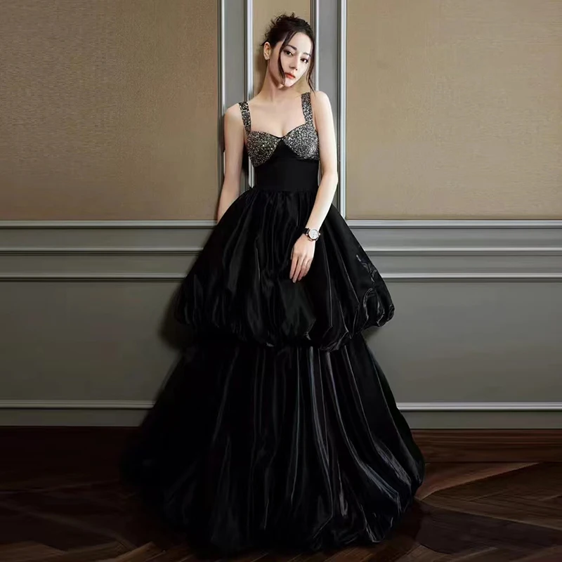 

Вечернее бархатное платье Ele Bla с бретельками, роскошное, из шелкового материала, винтажное, с завышенной талией, длинная юбка