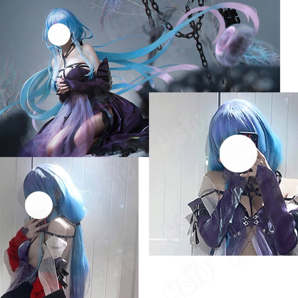 Hamel Cosplay Wig Fiber Synthetic Wig Game Path to Nowhere Cosplay「HSIU 」Blue gradient purple long curly Wig+Wig cap