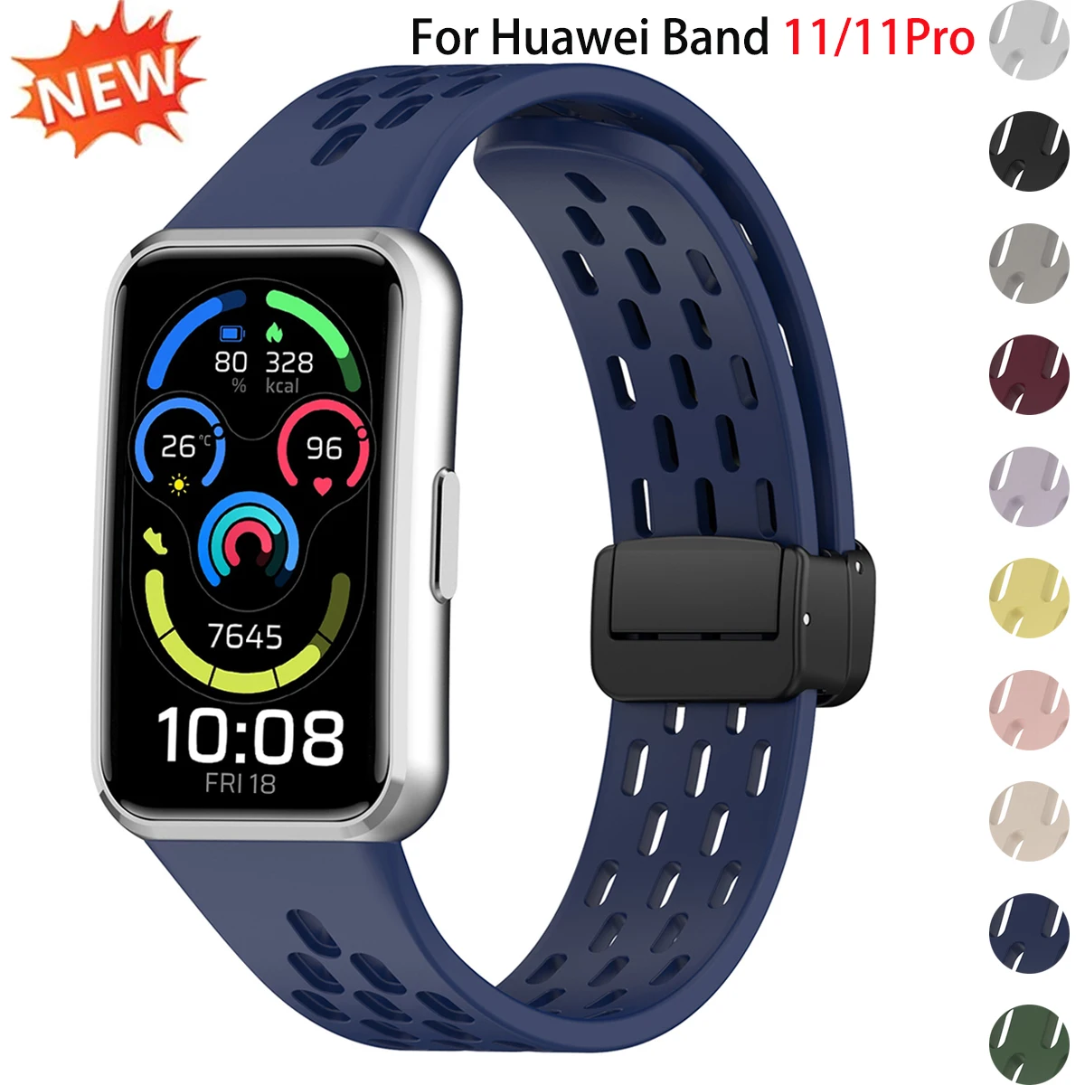 Atmungsaktives Silikonarmband für Huawei Watch 11/11Pro Magnetisches Sportarmband für Huawei Band 11/11Pro NFC Ersatzarmband